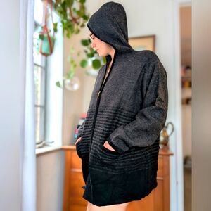 NWOT Vintage KAREN SCOTT  -  wool full zip sweater - gray stripes - 2X